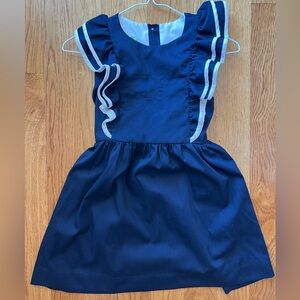 Classic Whimsy Dress Navy with Ruffles and Sash Tie and buttons Girls Size 8